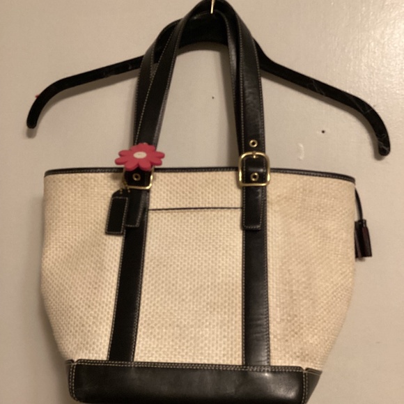 Coach jute and leather tote bag # spring #summer # beach - Picture 1 of 16
